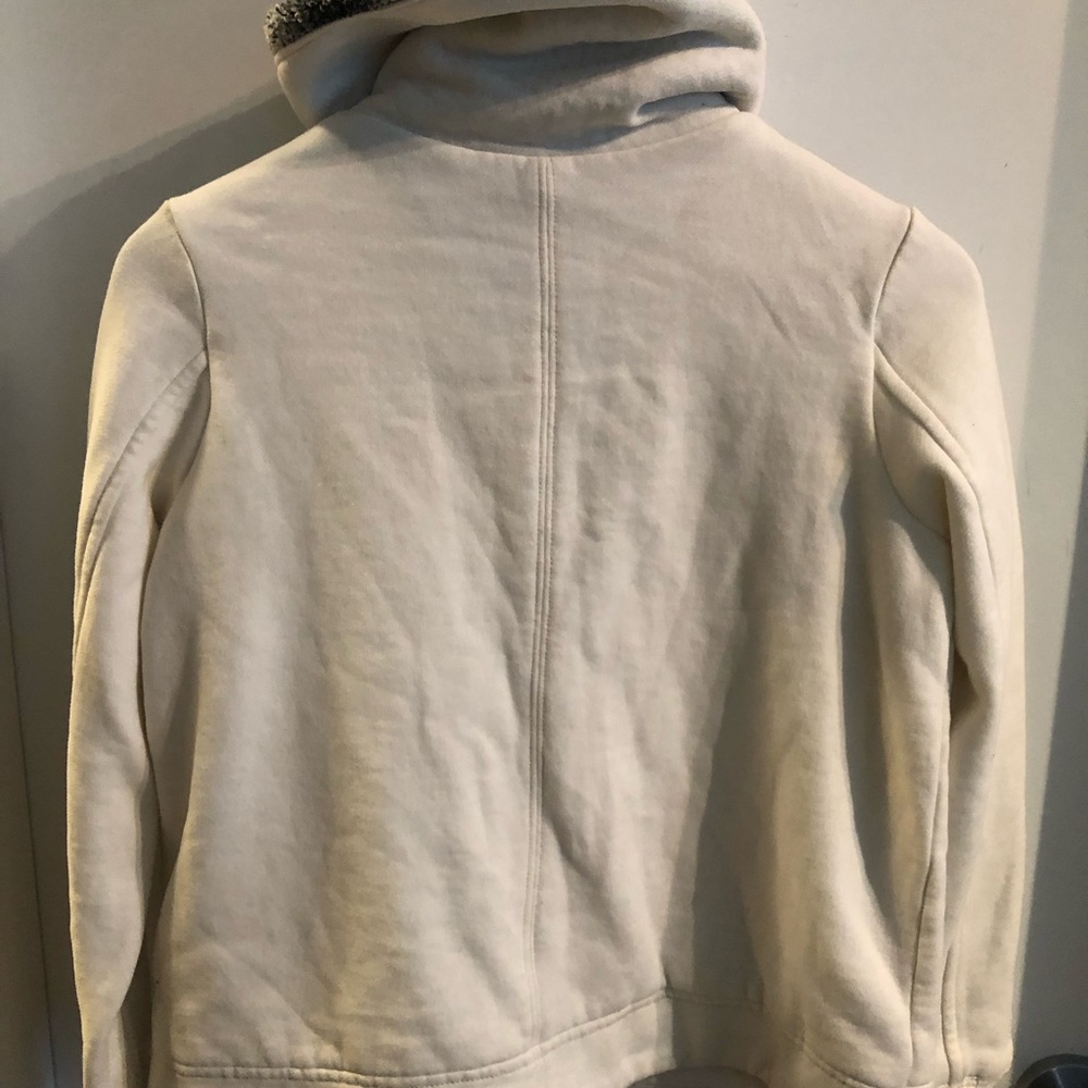 American Eagle Outfitters Cream Bomber Jacket with Black Plaid Collar - Picture 10 of 13